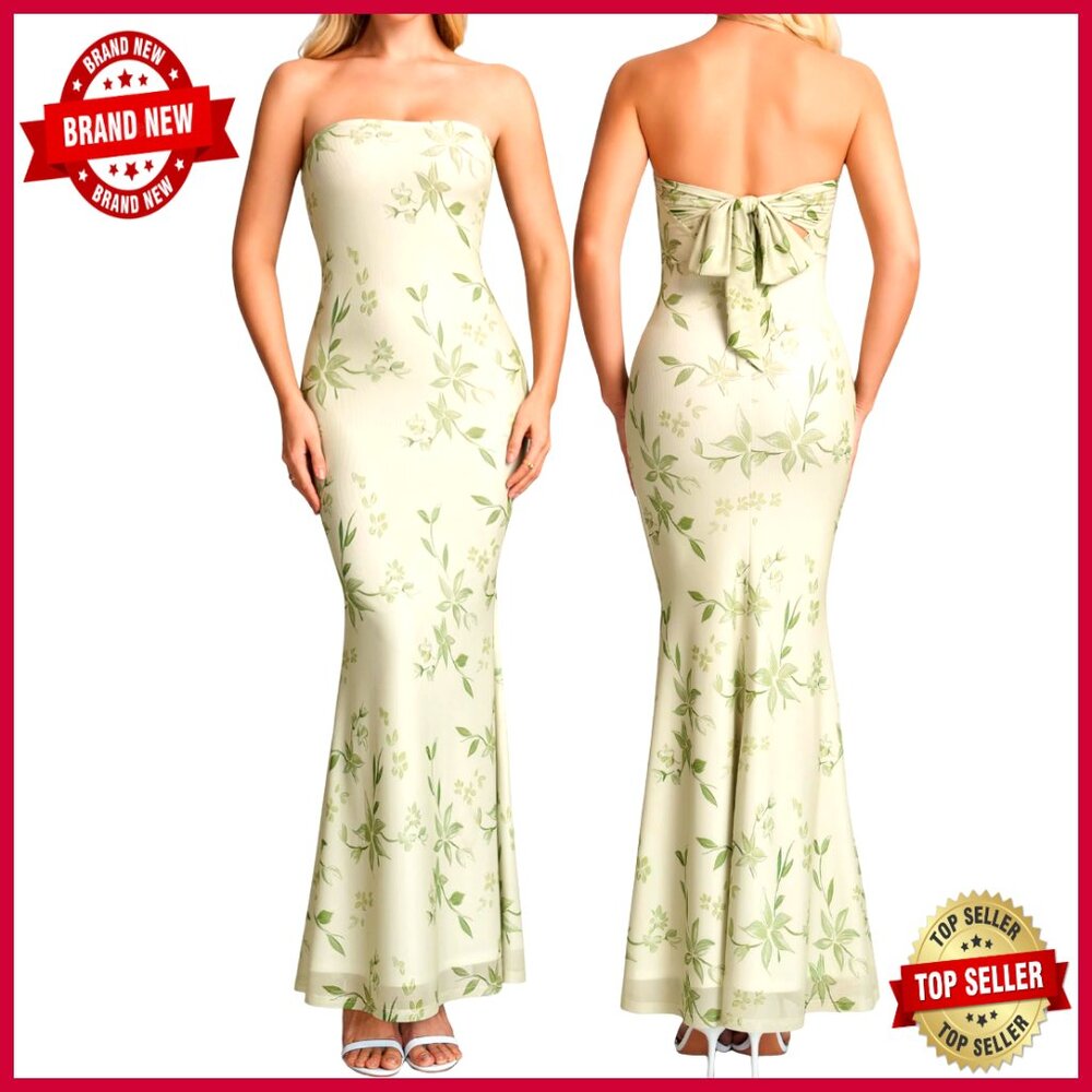 Strapless Tube Maxi Dress Bodycon Formal Mesh Wedding Guest Cocktail